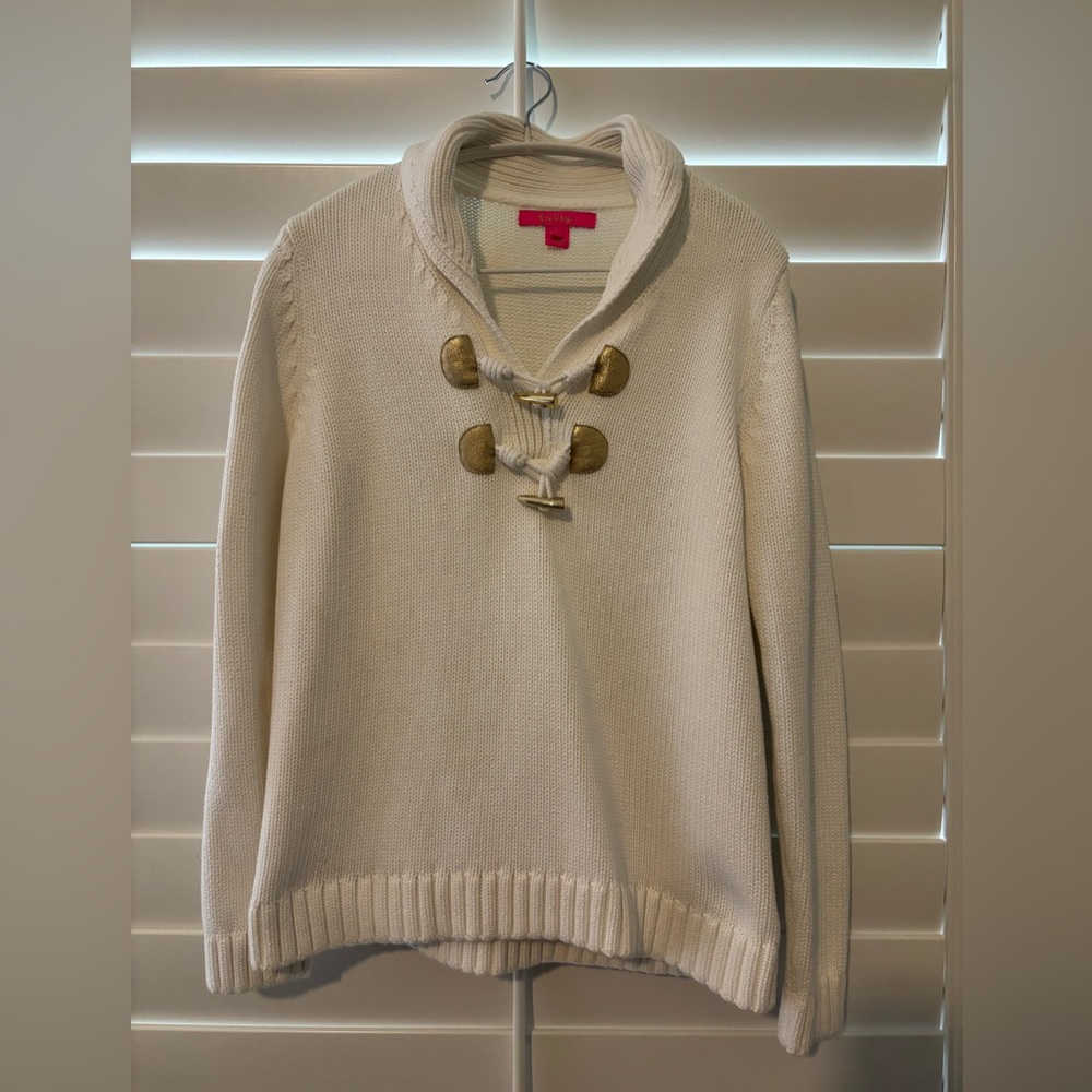 Lilly Pulitzer White Sweater with Gold Toggles